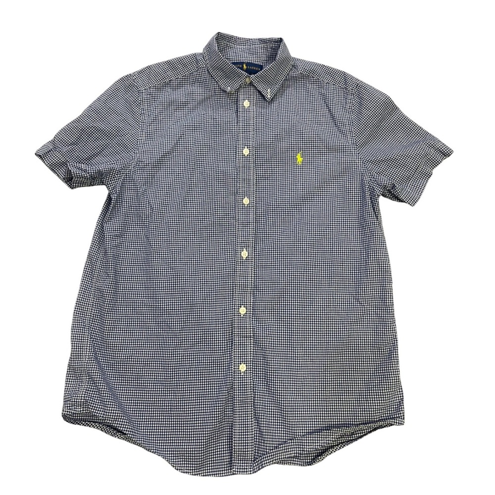 Ralph Lauren Kids XL 18-20 Blue Gingham Short Sleeve Button Down Shirt Pony Logo